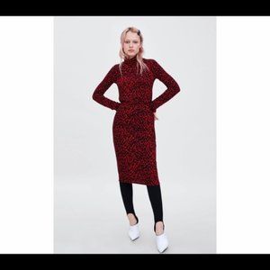NWT Zara red animal print turtleneck dress - Midi